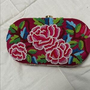 Floral Beaded Clutch - Pink and Green